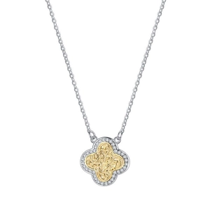 Elegant s925 silver four-leaf clover pendant with gold baroque engraving and zircon