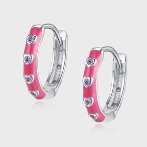S925 Sterlingsilber Rosa Herz Ohrringe Für Mädchen Exquisite Lila Zirkonia Emaille Tropföl Runde Ohrstecker Schmuck