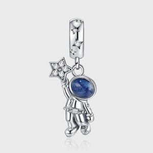 925 Sterling Silver Astronaut Star Pendant Antique Finish Space Explorer Charm For Women Rhinestone Enamel Blue Mask Jewelry