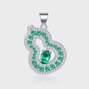 Collier Pendentif Calebasse en Argent Sterling S925 Strass Vert pour Femme Bijou Élégant Forme de Hulu Creux Accessoire
