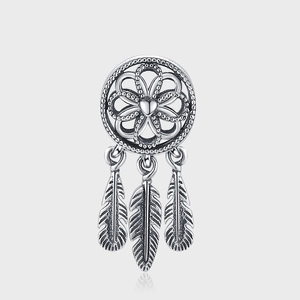 925 Sterling Silver Dreamcatcher Pendant For Women Hollow Heart With Three Feather Charms Retro Bohemian Fashion Jewelry