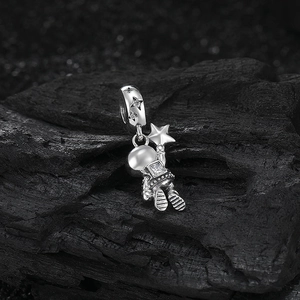 925 sterling silver astronaut pendant with shining star and zircon on black charcoal