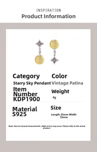 Detail showing S925 silver star pendant earrings dimensions 25mm by 10mm