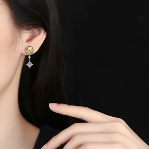 Elegant s925 silver star drop earrings with colorful zircon and vintage engraving