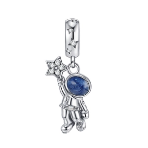 925 silver astronaut pendant with blue star element and sparkling zircon details