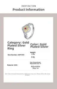 Detailed specs of the S925 silver petal ring with red zircon and adjustable band size