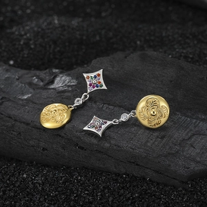 Elegant s925 silver asymmetric star and oval embossed drop earrings with zircon