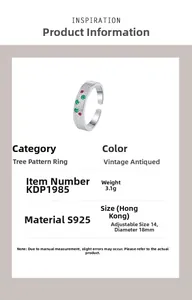 Detailed view of S925 silver textured ring with red and green stones and retro finish