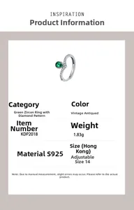Detail of S925 silver ring featuring a pear-cut green zircon and beaded vintage edges