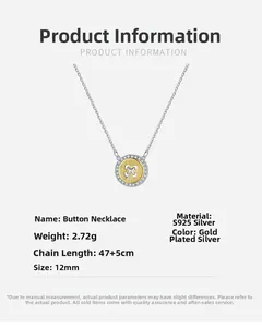 Detailed view of S925 silver button necklace showing gold and silver two-tone texture