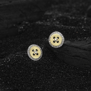925 sterling silver button earrings with gold brushed finish and crystal halo