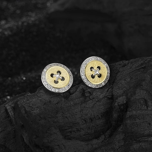 Minimalist 925 silver button stud earrings with gold accents and sparkling cubic zirconia