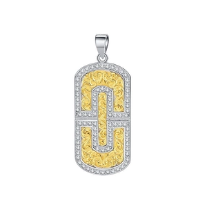 Pendentif rectangulaire en argent S925 avec filigrane doré et pierres étincelantes