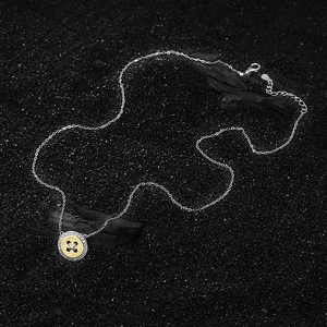 Elegant S925 sterling silver button necklace with gold disk and pavé zircon accents