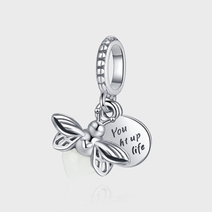 S925 Sterling Silver Glow In The Dark Firefly Charm Pendant With You Light Up My Life Engraving Vintage Jewelry For Women