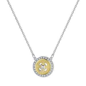 Elegant s925 silver necklace with a two-tone gold button pendant and sparkling pavé diamonds