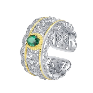 Bague couronne en argent S925 avec pierre ovale verte et accents de zircon