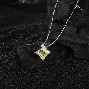 Elegant s925 silver two-tone necklace with emerald star pendant and bead chain