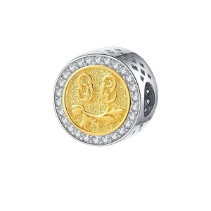 Elegant s925 silver two-tone pavé smile charm with gold filigree and pavé crystals