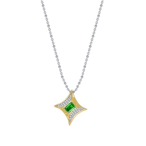 Elegant s925 silver star pendant necklace with emerald-cut green stone and gold details
