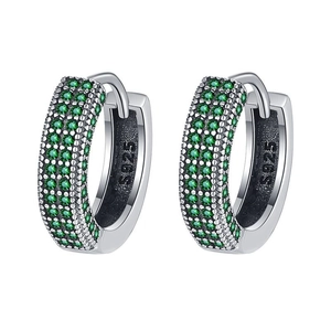 S925 sterling silver hoop earrings with green zircon micro-inlay and vintage finish
