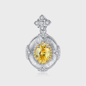 925 Sterling Silver Oval Zirconia Four Leaf Flower Pendant Necklace Vintage Court Style Brushed Texture Jewelry For Women
