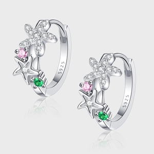 S925 Sterling Silver Starfish Hoop Earrings For Women Platinum Plated Color Zirconia Micro Inlaid Fashion Jewelry Earrings