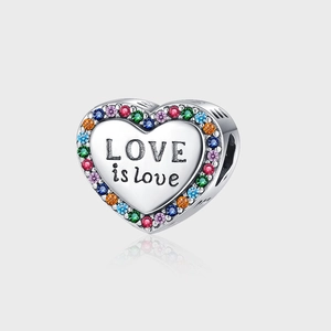 925 Sterling Silver Heart Pendant Colorful Rhinestone Love Is Love Lettering Vintage Charm Pendant For Women Jewelry Gift