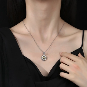 S925 sterling silver four-leaf clover necklace with yellow gemstone in retro style