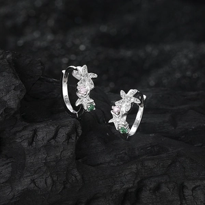 Elegant S925 silver starfish hoop earrings with colorful zircon stones on dark texture