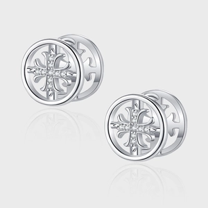 925 Sterling Silver Maltese Cross Stud Earrings For Women Gothic Vintage Zirconia Inlaid Round Earrings Jewelry Accessory
