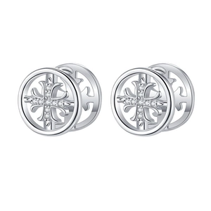 S925 sterling silver cross stud earrings with clear cubic zirconia in round hollow frames