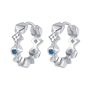 S925 silver four-leaf clover hoop earrings with blue zircon in geometric design