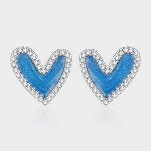 S925 Sterlingsilber Herz Ohrstecker Blau Emaille Strass Sternenhimmel Design Vintage Schmuck Geschenk Für Damen