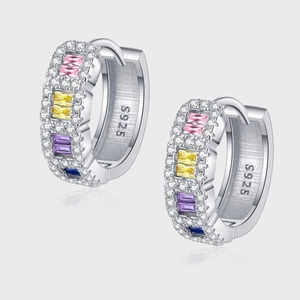 Boucles d'Oreilles Créoles en Argent Sterling S925 Avec Strass Multicolores pour Femmes Bijoux de Mode Pierre Colorée