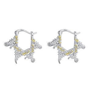 S925 sterling silver hexagram earrings with gold vine relief and white zircon stones