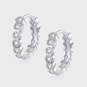 Orecchini a Cerchio Esagonali a Nido d'Ape in Argento Sterling S925 Gioielli Minimalisti con Strass Intarsiati Orecchini da Donna