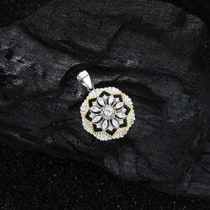 Exquisite S925 sterling silver snowflake pendant with sparkling crystals on dark wood