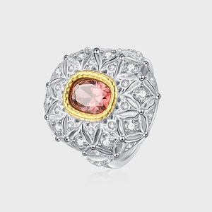 Luxury 925 Sterling Silver Vintage Palace Style Two-Tone Sunflower Ring For Women Rhinestone Inlaid Adjustable Party Jewelry