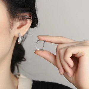 Eleganti orecchini a cerchio a forma di D in argento S925 con pavé di zirconi cubici