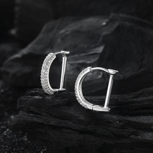 Orecchini a cerchio a forma di D in argento sterling S925 con pavé di zirconi cubici