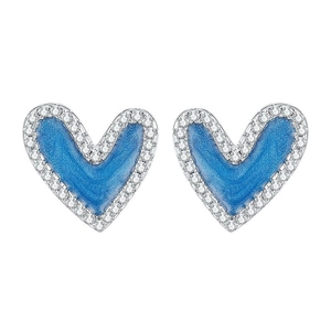 S925 Sterling Silber Herzohrringe mit blauem Emaille und Zirkonia Steinen besetzt