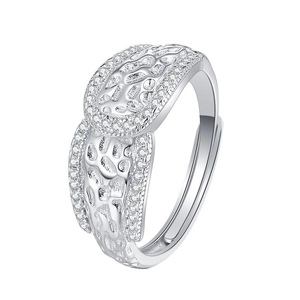 S925 sterling silver rock texture ring with micro-paved white zircons and open design