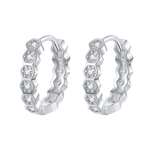 Orecchini a cerchio in argento S925 a nido d'ape con zirconi cubici micro-pave