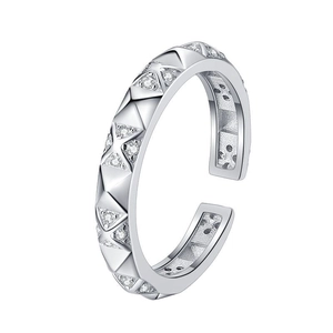 S925 Sterling Silber geometrischer gesteppter offener Ring mit Zirkonia-Mikropavé-Besatz