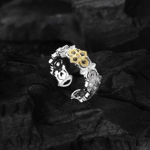Vintage S925 sterling silver adjustable camellia flower open ring for women