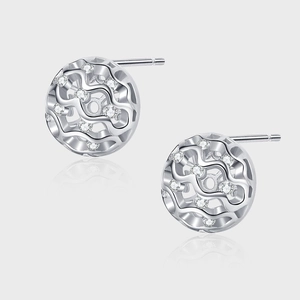925 Sterling Silver Hollow Water Wave Geometric Stud Earrings For Women Minimalist Fashion Rhinestone Inlaid Earrings