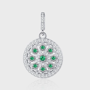S925 Sterling Silver Dreamcatcher Pendant For Women Hollow Circular Green Zirconia Rhinestone Elegant Necklace Gift
