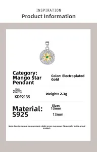 Detail specifications of s925 silver star pendant with green stone and relief texture