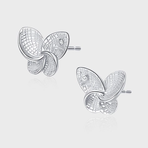 925 Sterling Silver Butterfly Stud Earrings Electroplated White Gold Hollow Mesh Design Small Rhinestone Inlaid Niche Fashion Jewelry For Women